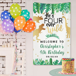 Four Ever Wild Dinosaur Boys 4th Birthday Welcome Banner
