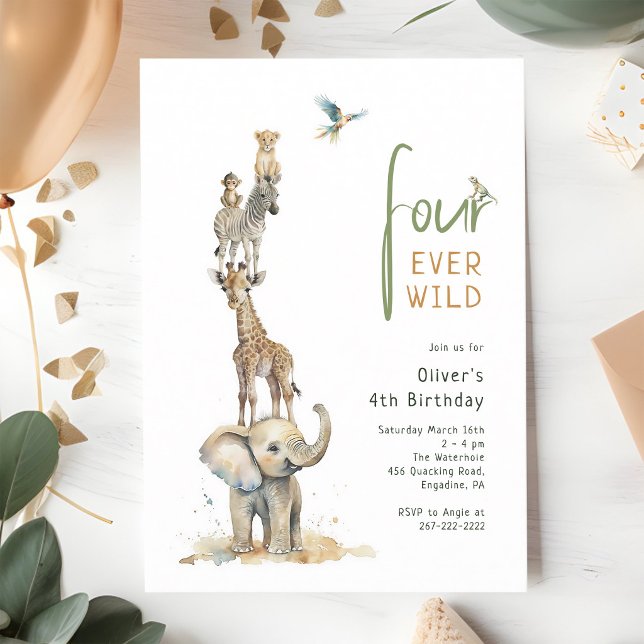 Four Ever Wild Safari 4. Geburtstag Einladung (Von Creator hochgeladen)