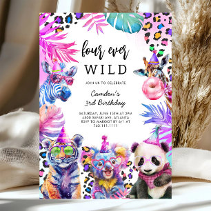 Four Ever Wild Safari-Tiere 4. Geburtstag Einladung
