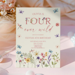 Four Ever Wild Wildflower 4. Geburtstagsfeier Einladung