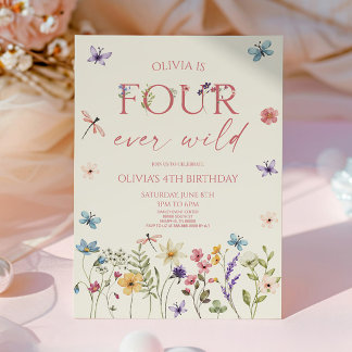 Four Ever Wild Wildflower 4. Geburtstagsfeier Einladung