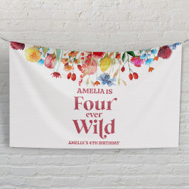 Four Ever Wild Wildflower 4th Birthday Party Banner