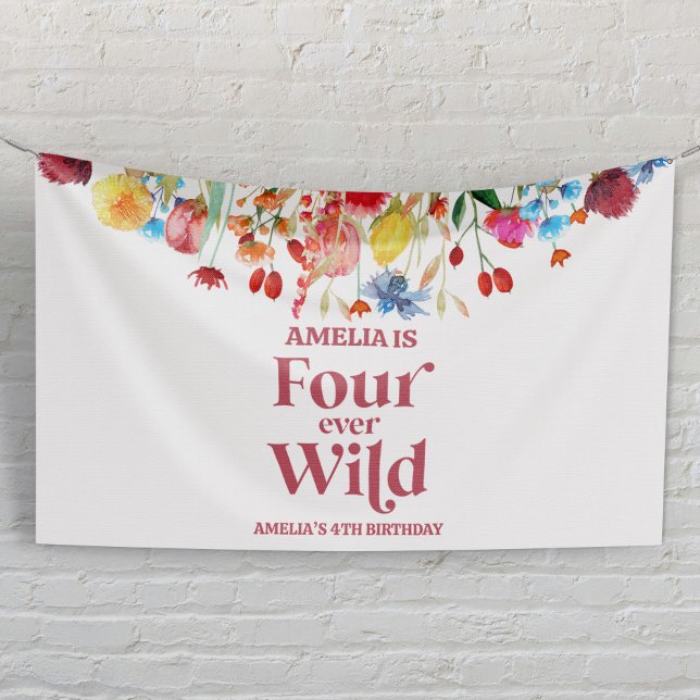 Four Ever Wild Wildflower 4th Birthday Party Banner (Von Creator hochgeladen)