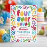 Four Ever Young Confetti Balloon 4th Birthday  Einladung<br><div class="desc">Four Ever Young Confetti Balloon 4th Birthday Invitation</div>