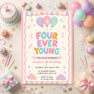 Four Ever Young Konfetti-Ballon 4. Geburtstag Einladung