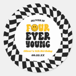 Four Ever Young Retro Fourth 4th Birthday Party Runder Aufkleber