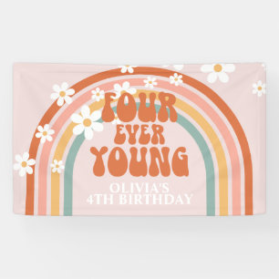 Four Ever Young Retro Regenbogen Daisy Geburtstag Banner