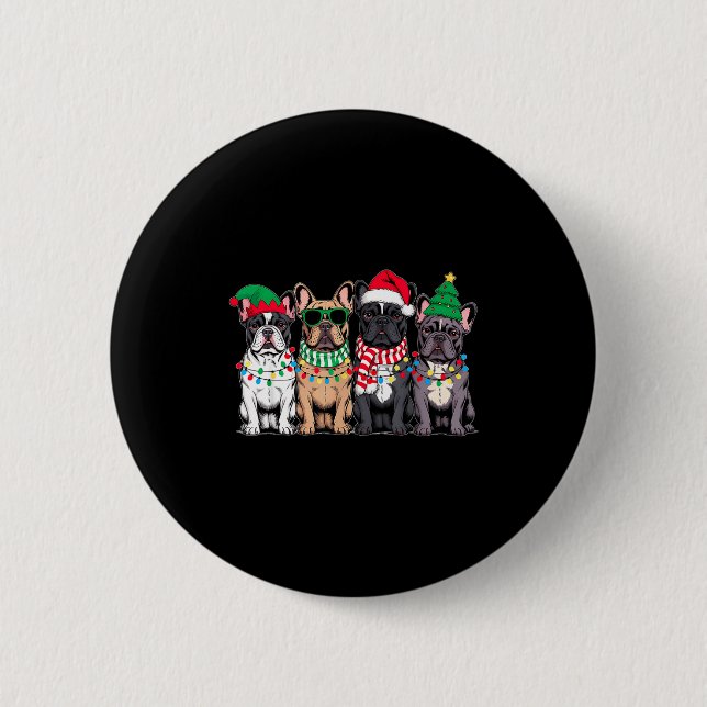 Four French Bulldog Dogs Christmas Funny Santa Rei Button (Vorderseite)