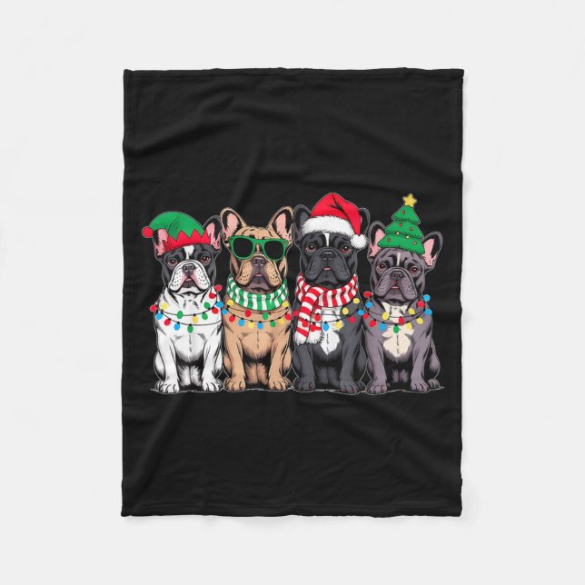 Four French Bulldog Dogs Christmas Funny Santa Rei Fleecedecke (Vorderseite)