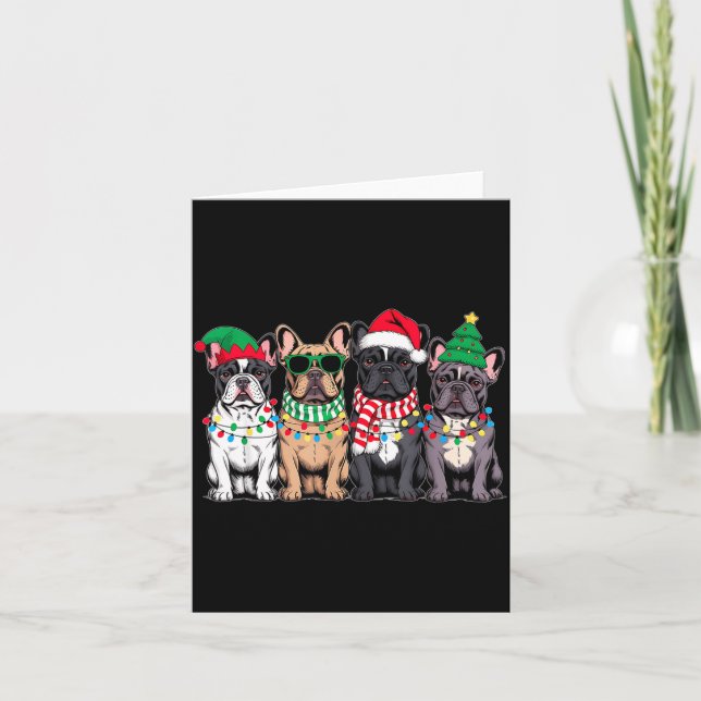 Four French Bulldog Dogs Christmas Funny Santa Rei Karte (Vorderseite)