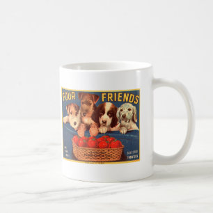 Four Friends Vintage Tomatenkisten-Etikett Hunde Kaffeetasse