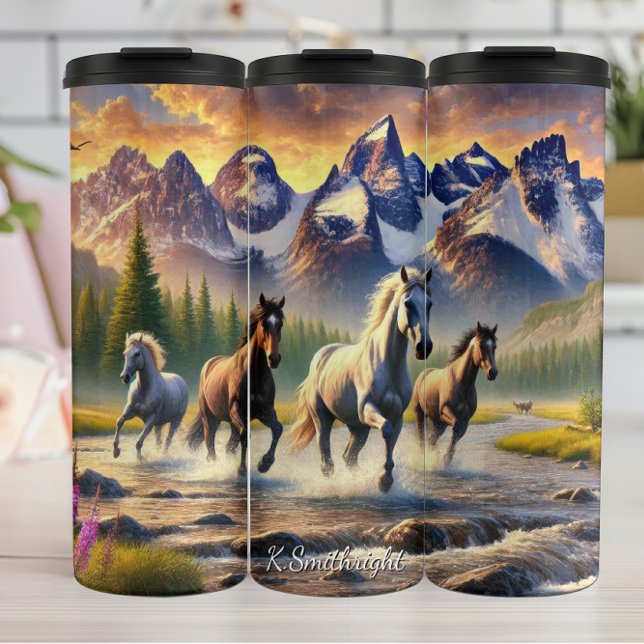 Four Horses Mountain Stream Gallop Thermosbecher (Von Creator hochgeladen)