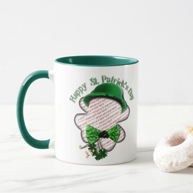 Four Leaf Clover St Patrick's Day Photo Tasse (Mit Donut)