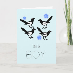 Four magpies baby it's a boy new baby card karte