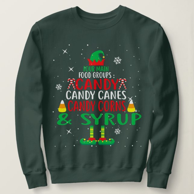 Four Main Food Groups Elf Buddy Christmas Pajama X Sweatshirt (Design vorne)
