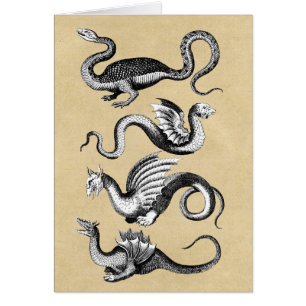 Four Mythological Dragons Sepia Notecard