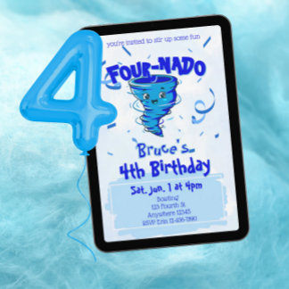 Four-Nado Blauer Tornado 4. Geburtstag Einladung
