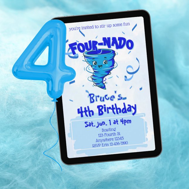 Four-Nado Blue Tornado 4th Birthday Einladung (Von Creator hochgeladen)