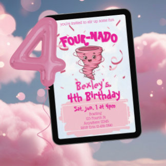 Four-Nado Rosa Tornado 4. Geburtstag Einladung