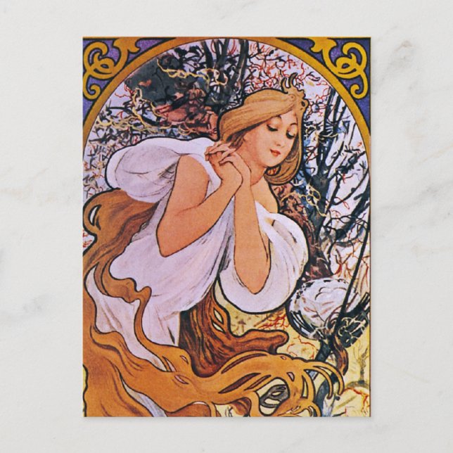 Four Seasons Alfons Mucha Postkarte (Vorderseite)