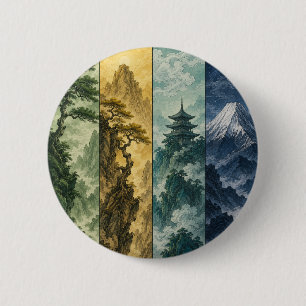 Four Seasons Mountain   Japanische Tintenlandschaf Button