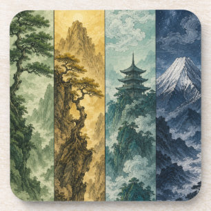 Four Seasons Mountain   Japanische Tintenlandschaf Getränkeuntersetzer