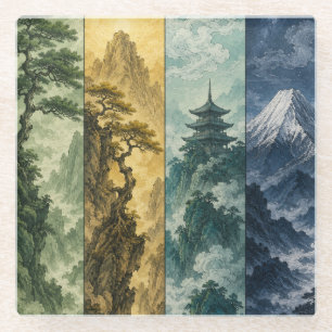 Four Seasons Mountain   Japanische Tintenlandschaf Glasuntersetzer
