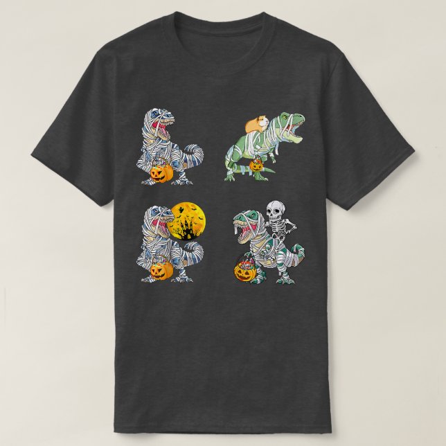 Four Skeleton Riding Mummy Dinosaur T re Halloween T-Shirt (Design vorne)