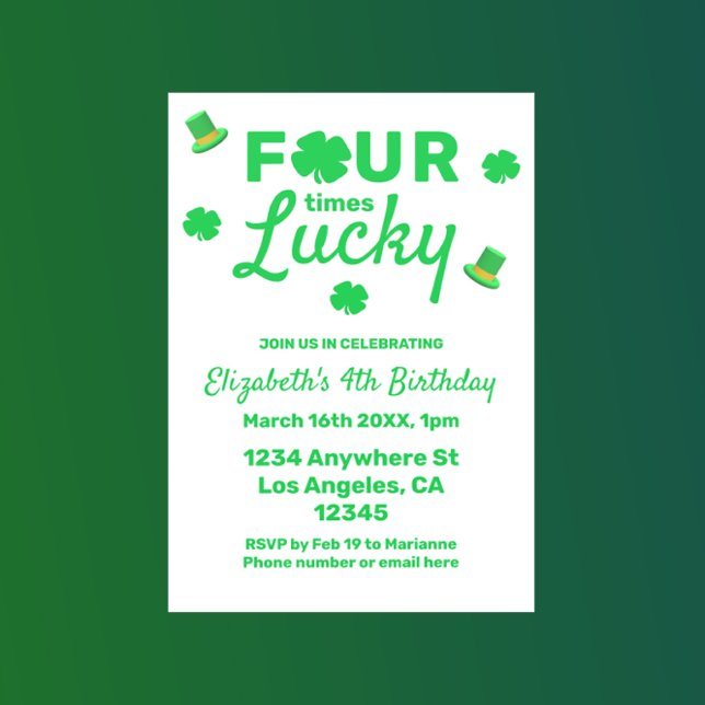 Four Times Lucky 4th Birthday Einladung (Von Creator hochgeladen)