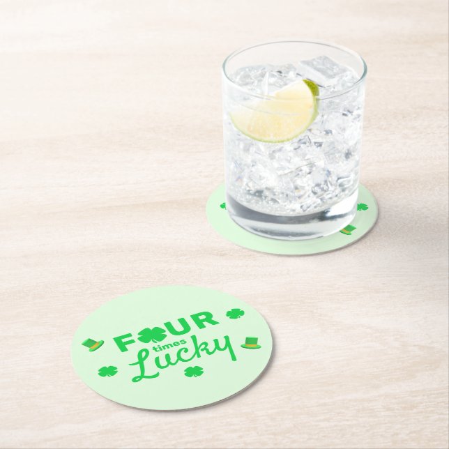 Four Times Lucky 4th Birthday Runder Pappuntersetzer (Vor Ort)