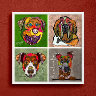 Four ugly dog faces unique abstract art poster