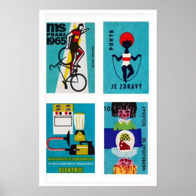 Four Vintage Matchbox Labels Czechoslovakia Poster (Vorne)