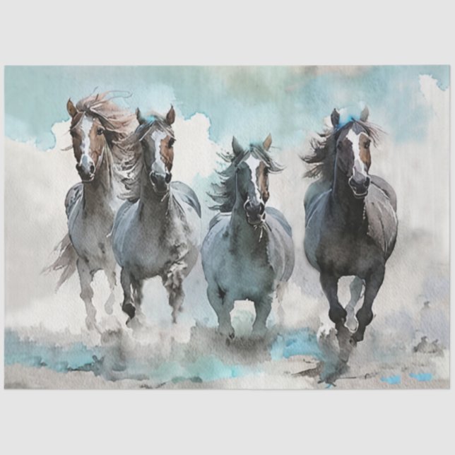 Four Wild Mustang Gallop Across the Prairie Seidenpapier (Vorderseite)