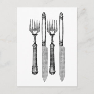 Fourchette et couteau Vintag Postkarte