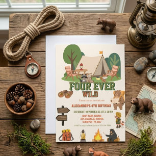 Fourever wilde Safari-Waldtier 4. Geburtstag Einladung