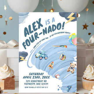 Fournado Boy Tornado Storm Vierte Geburtstagsparty Einladung