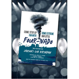 Fournado Twister Tornado Blue Grunge Geburtstag Einladung