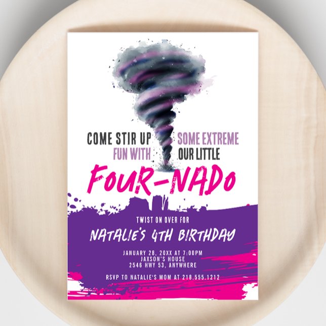 Fournado Twister Tornado Pink Lila Geburtstag Einladung (Fournado Twister Tornado Pink Purple Birthday Invitation)