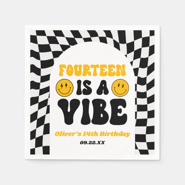 Fourteen Is A Vibe Retro 14th Birthday Party Serviette (Vorderseite)