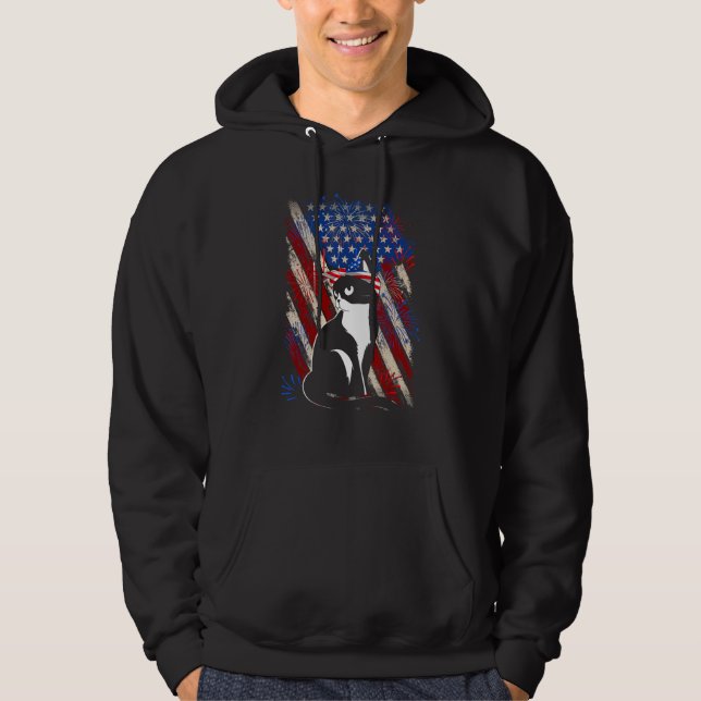 Fourth 4th of July American Flag Meowica Cat Hoodie (Vorderseite)