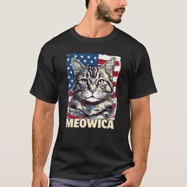 Fourth 4th of July Cat American Flag America Patri T-Shirt (Vorderseite)