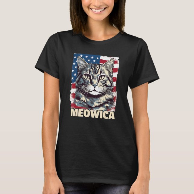 Fourth 4th of July Cat American Flag America Patri T-Shirt (Vorderseite)