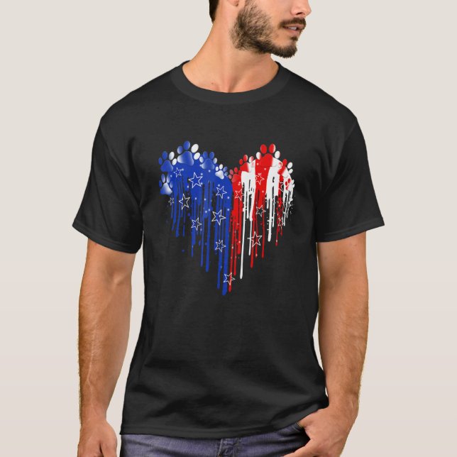 Fourth 4th Of July Dog Paw Heart American Flag Pat T-Shirt (Vorderseite)