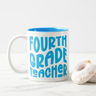 Fourth Grade Teacher | Light Blue Typography Zweifarbige Tasse
