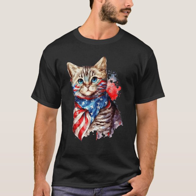 Fourth of July Cat American Flag America Patriotic T-Shirt (Vorderseite)