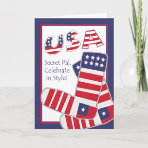 Fourth of July for Secret Pal, Patriotic Socks Karte