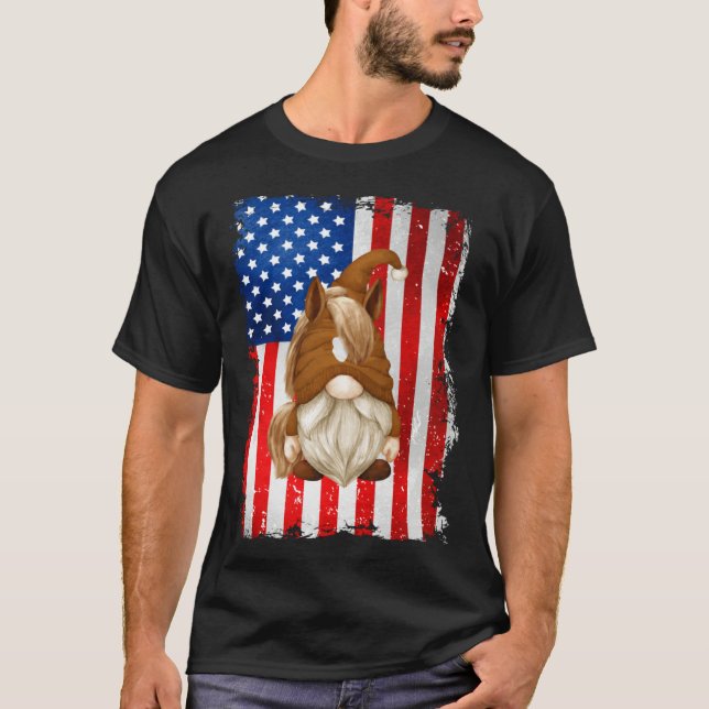 Fourth Of July Gnome Graphic Patriotic Horse Ameri T-Shirt (Vorderseite)