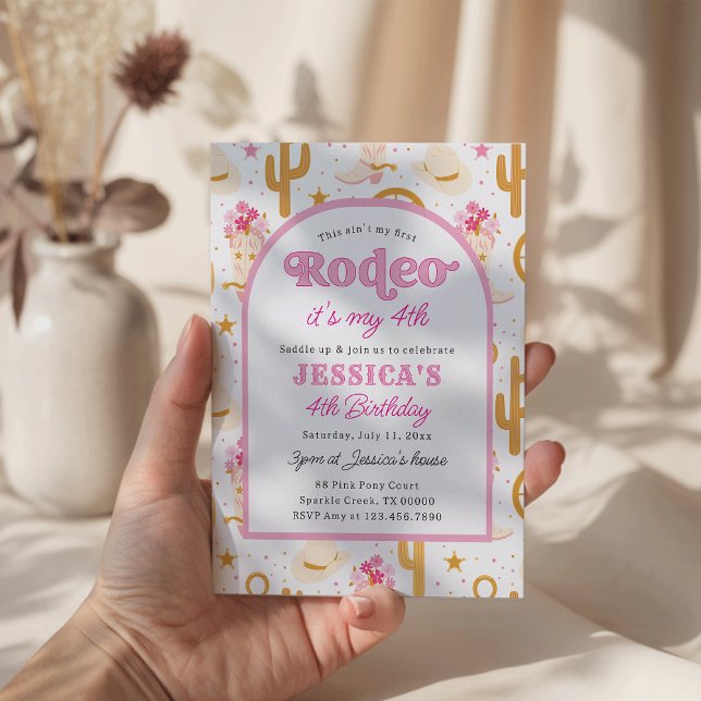 Fourth Rodeo Pink Cowgirl 4th Birthday Einladung (Von Creator hochgeladen)