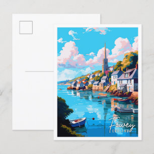 Fowey England Vintage-Reiseillustration Postkarte