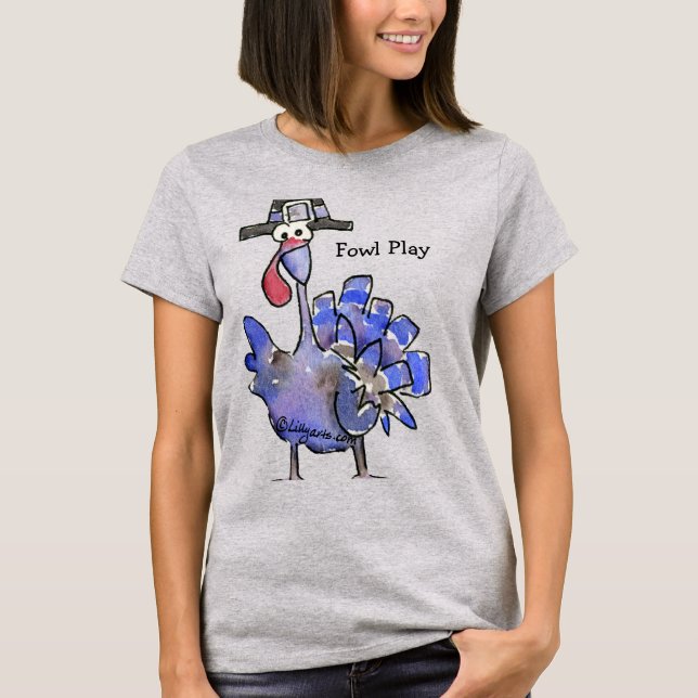 Fowl Play Cartoon Blue Türkei T Shirt (Vorderseite)